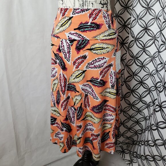 NEW Lularoe Orange with Feather Print Skirt - XL - Picture 1 of 3